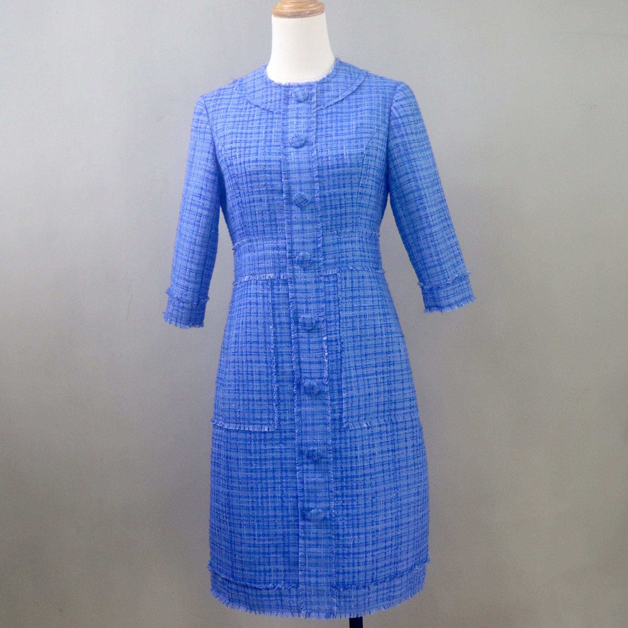 Custom Made Royal Blue Tweed Midi Dress Custom Made Royal Blue Tweed Midi Dress