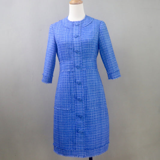 Elevate your wardrobe with this stunning royal blue tweed midi dress, designed for elegance, comfort, and versatility. Whether you're attending a wedding, graduation, formal evening event, or need a sophisticated office dress, this piece is tailored to perfection just for you!