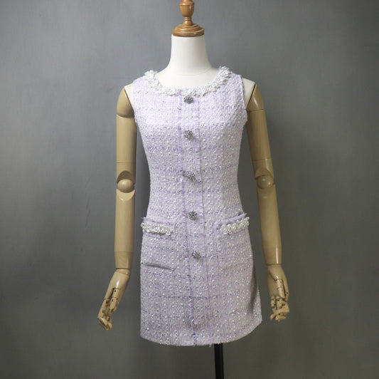 Custom Pastel Purple Dress with 3D Flower Trims and buttons