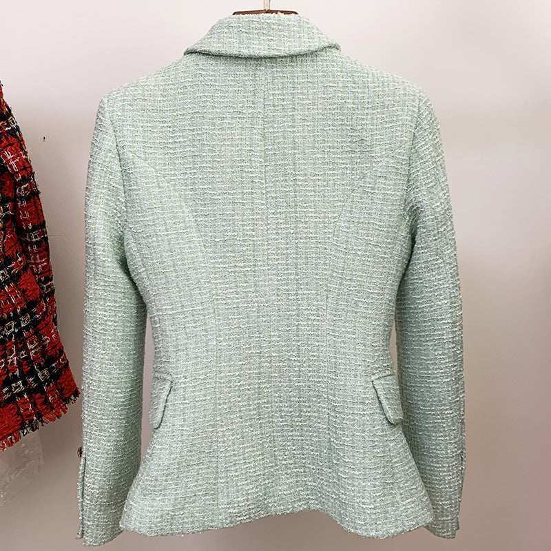 Women's Sequin Designer Inspired Metal Mint Green Tweed Blazer - Fashion Pioneer