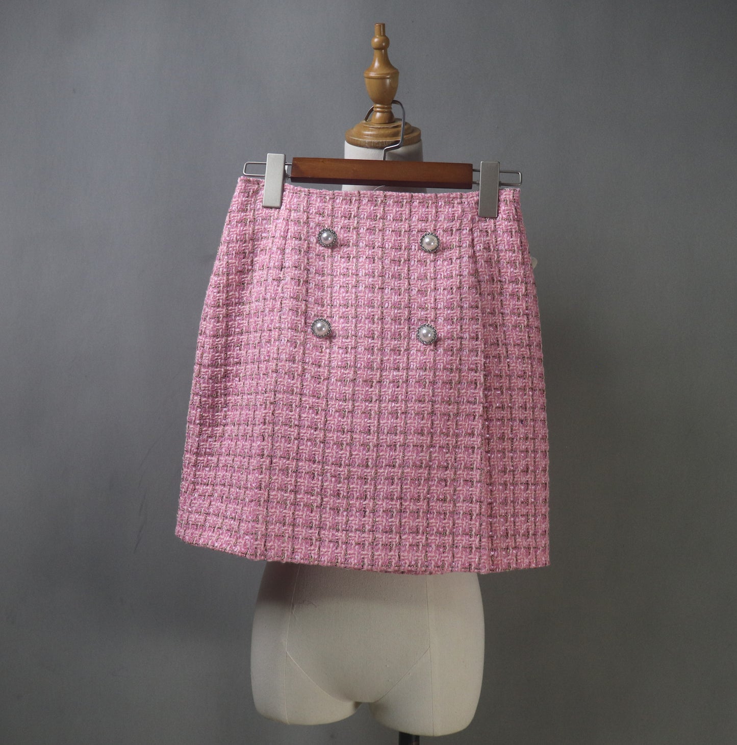 Bespoke Pink Tweed Skirt Suit with Pearls