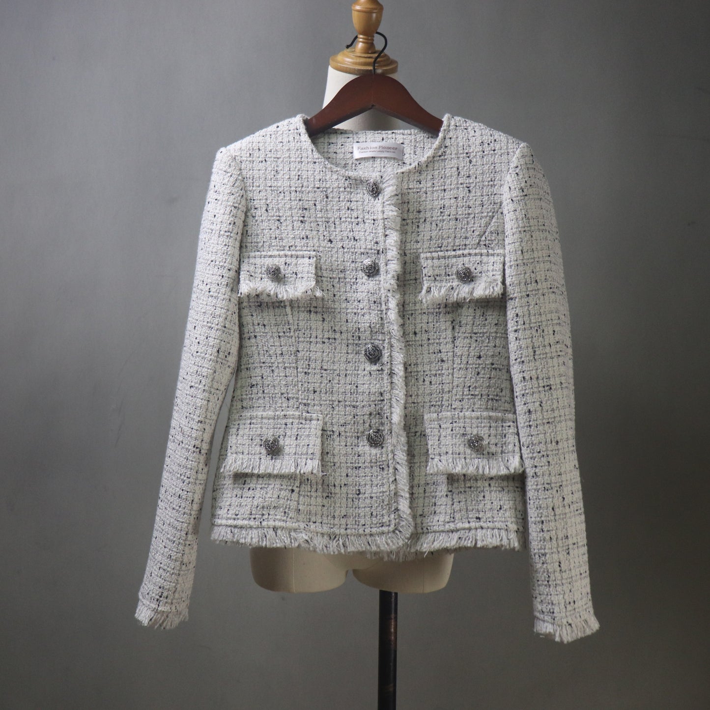 Bespoke Beige Tweed Skirt Suit with Fringe Trim