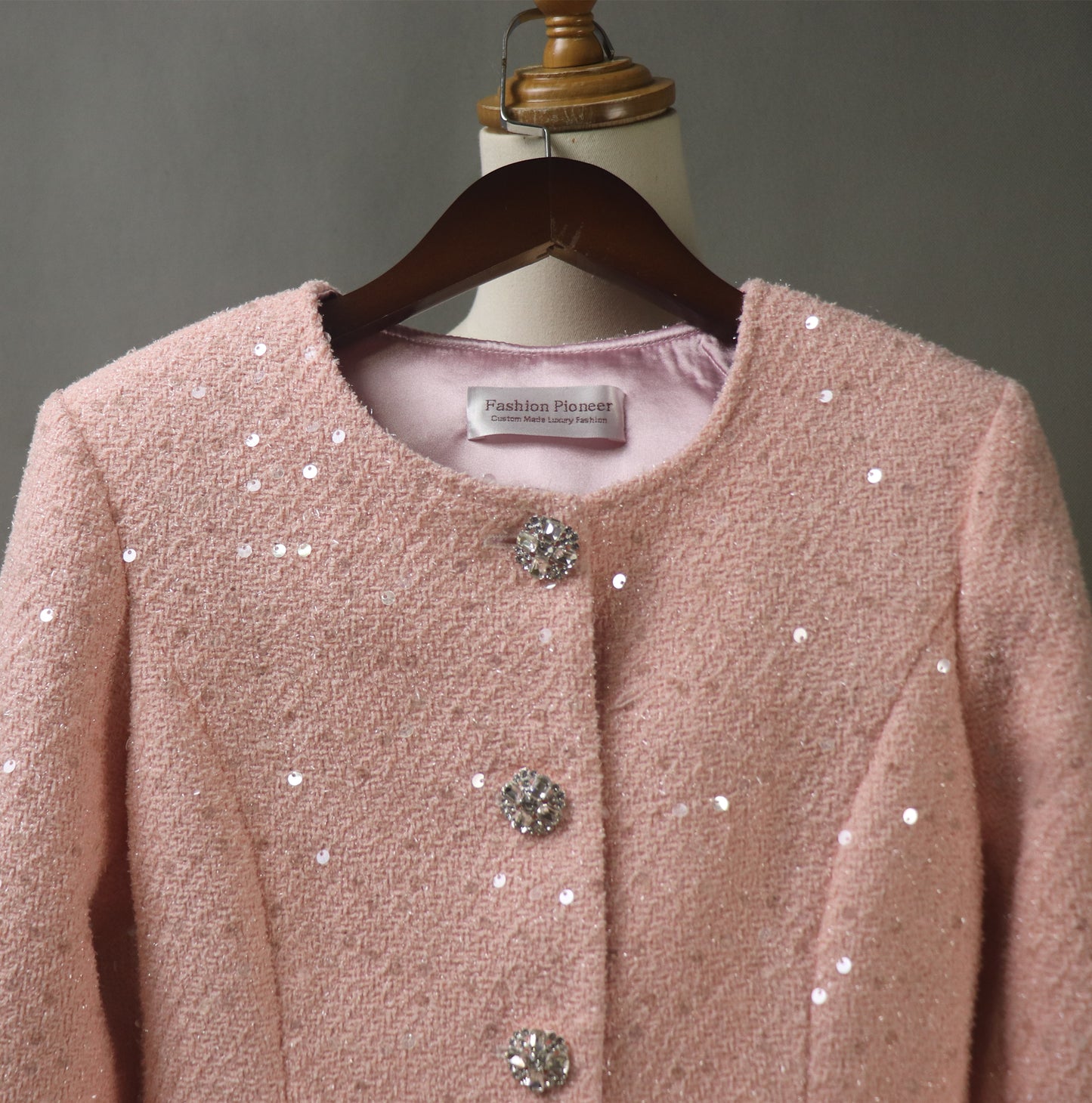 Women Pink Sequinned Jacket With Faux Fur Trim