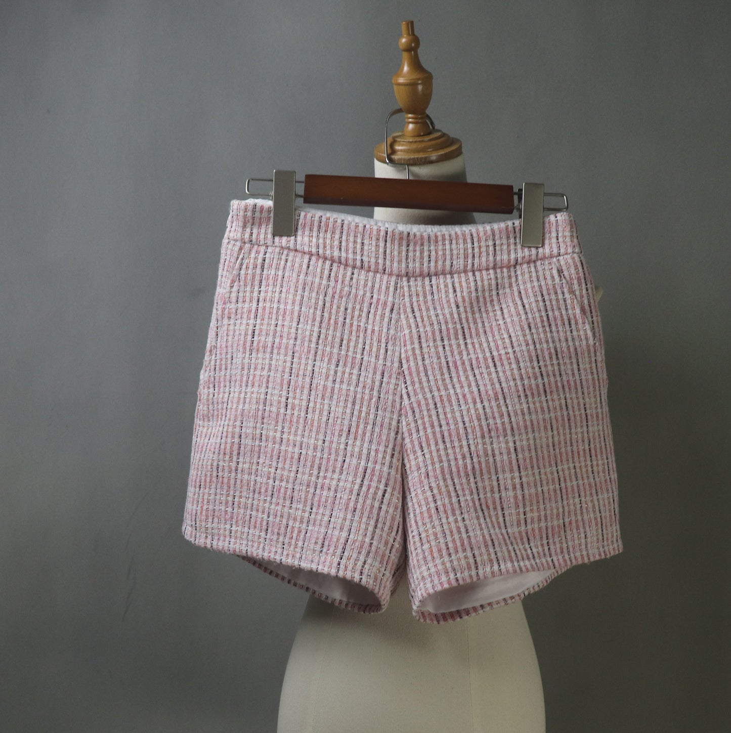 Summer Custom Made Pink Tweed Suit | Short Sleeves Jacket + Shorts Suit