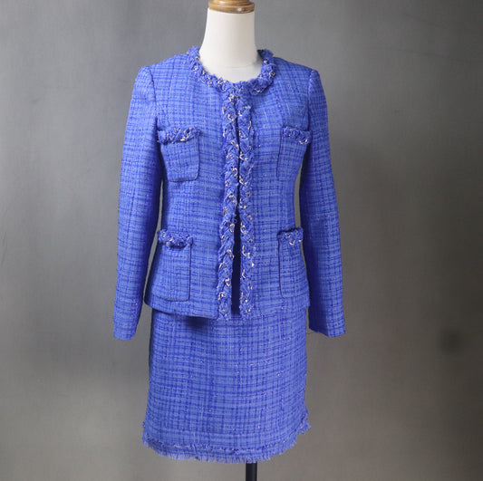 Women Custom Made Tweed Jacket + Any Length Dress Formal Suit in  Royal Blue / Purple 5 colors for Wedding, Valentine's, Personalised Gift