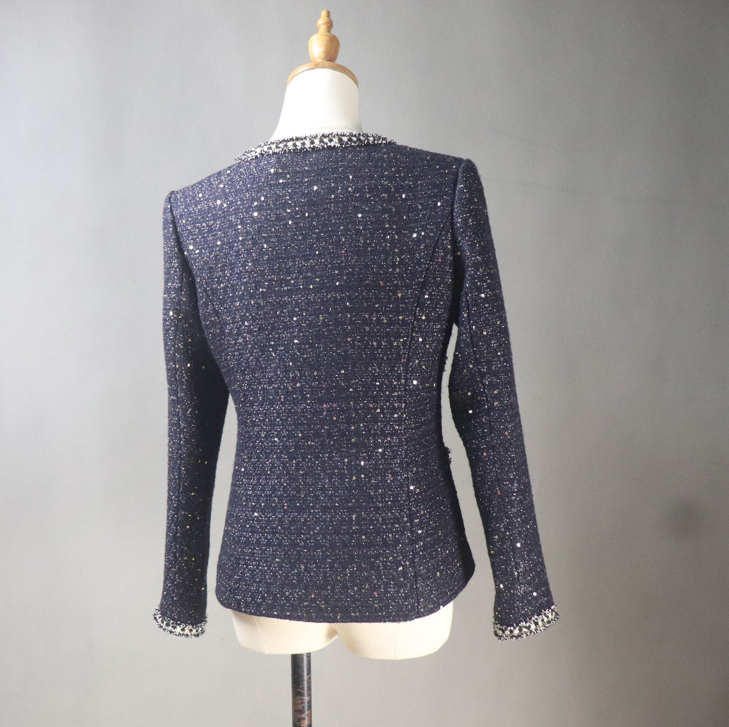Sequinned Navy Tweed Custom Made Jacket