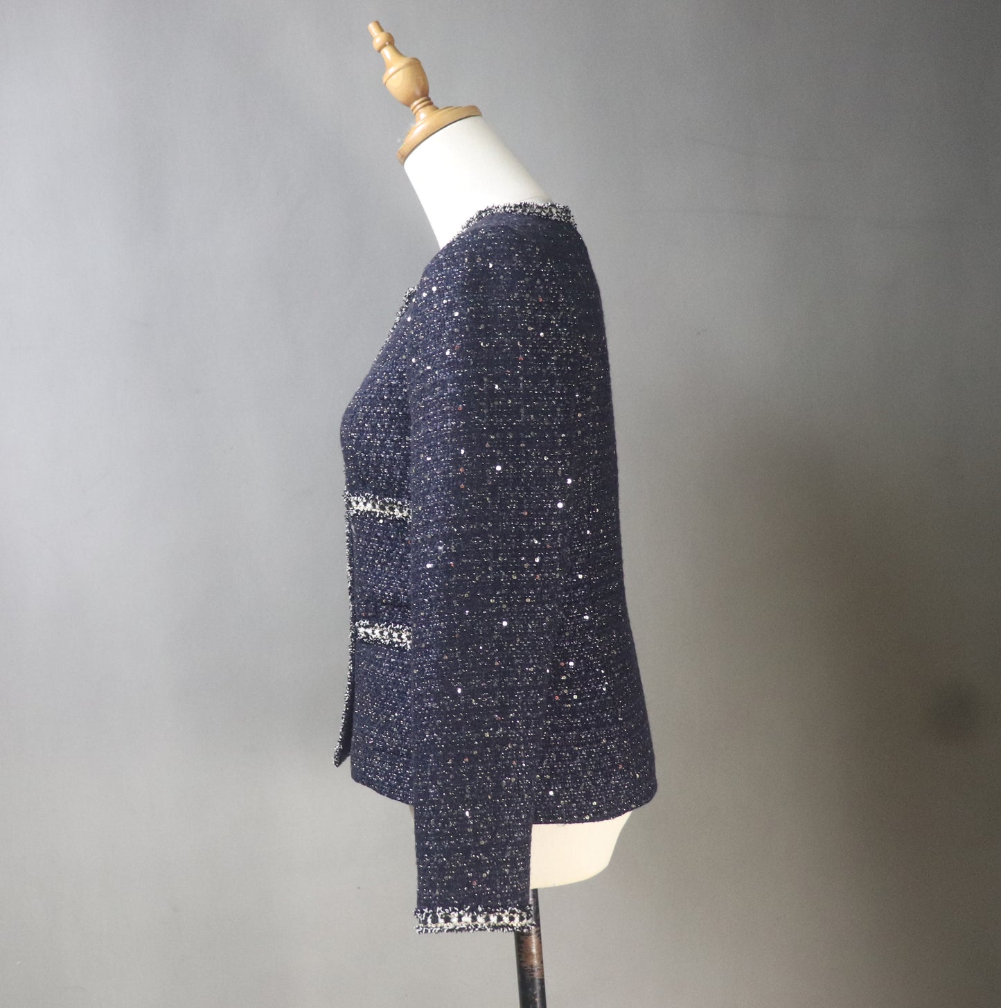 Sequinned Navy Tweed Custom Made Jacket