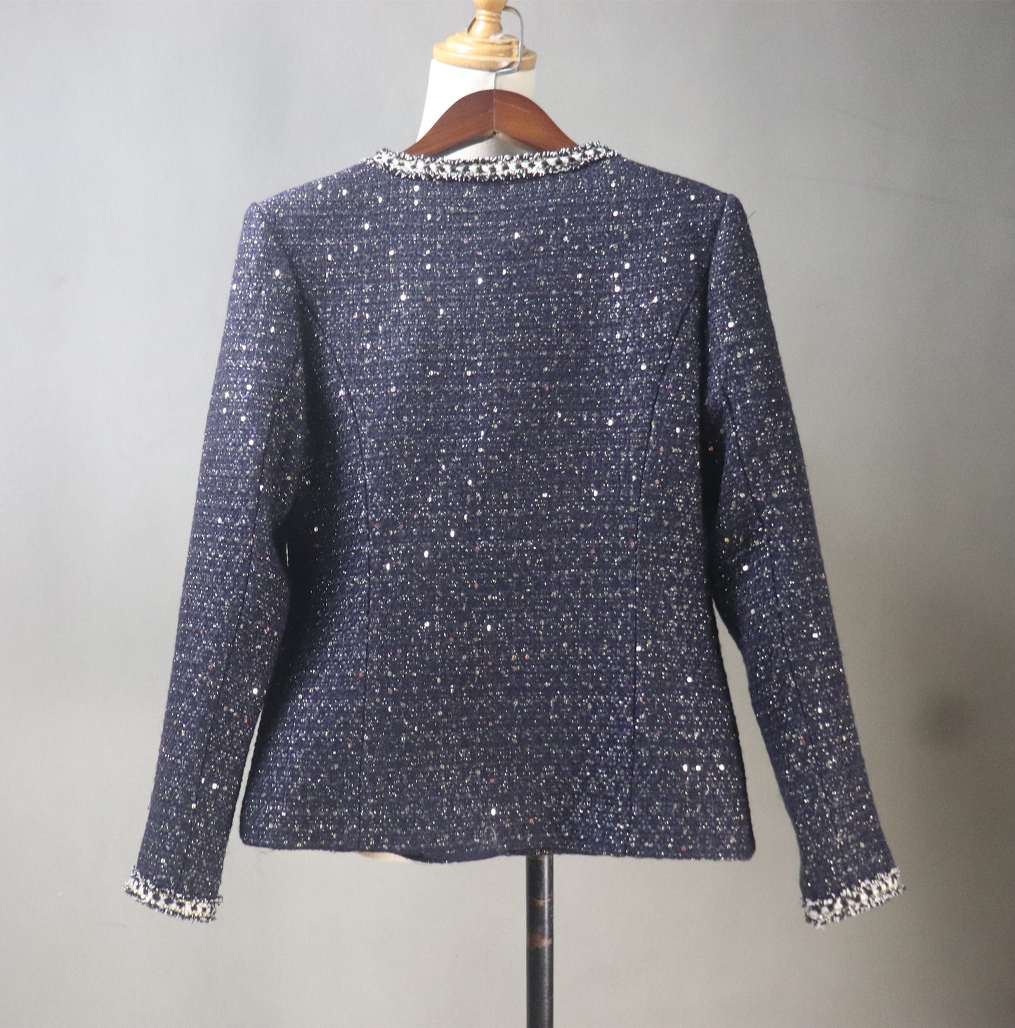 Sequinned Navy Tweed Custom Made Jacket
