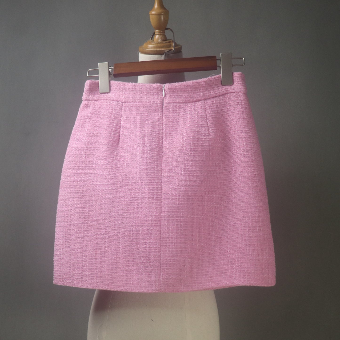 Pink Tweed Skirt Suit With Flower Buttons in Custom Made Sizes