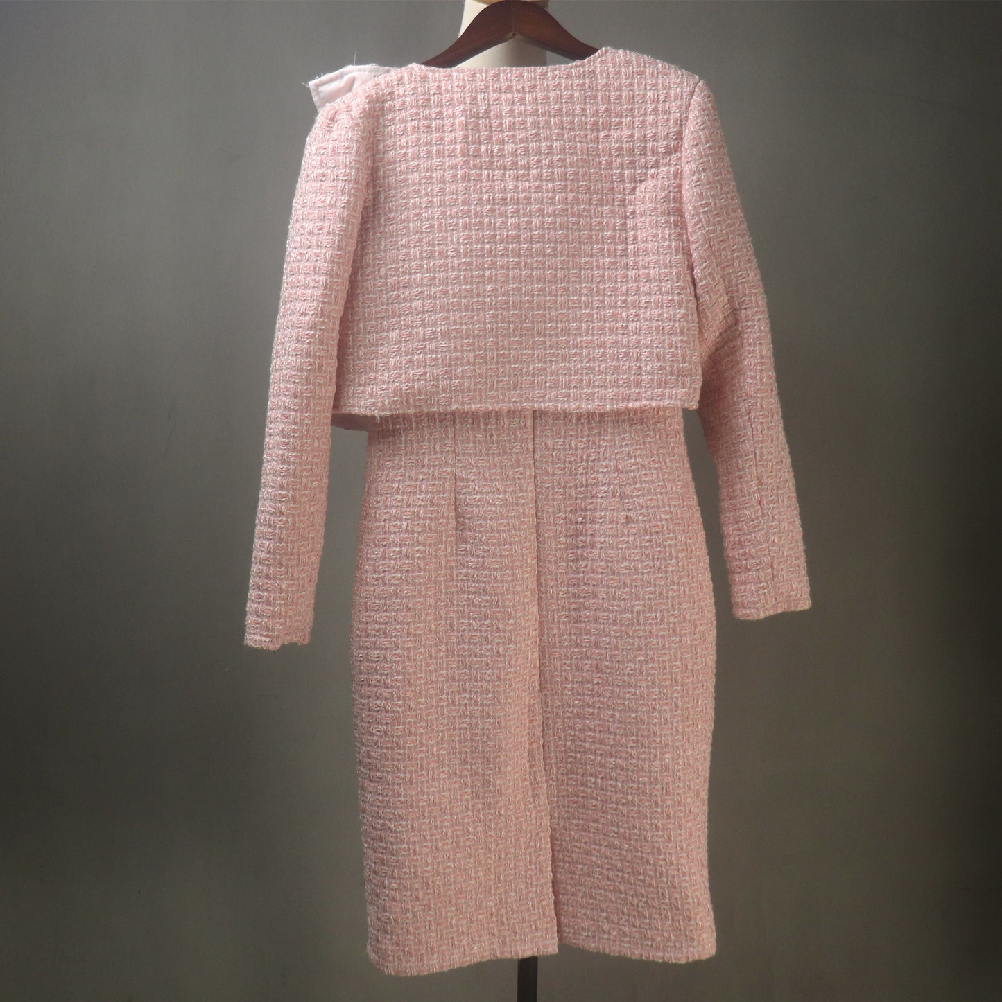 Spring Summer Baby Pink Dress Suit with Crop Jacket and a Big Bow