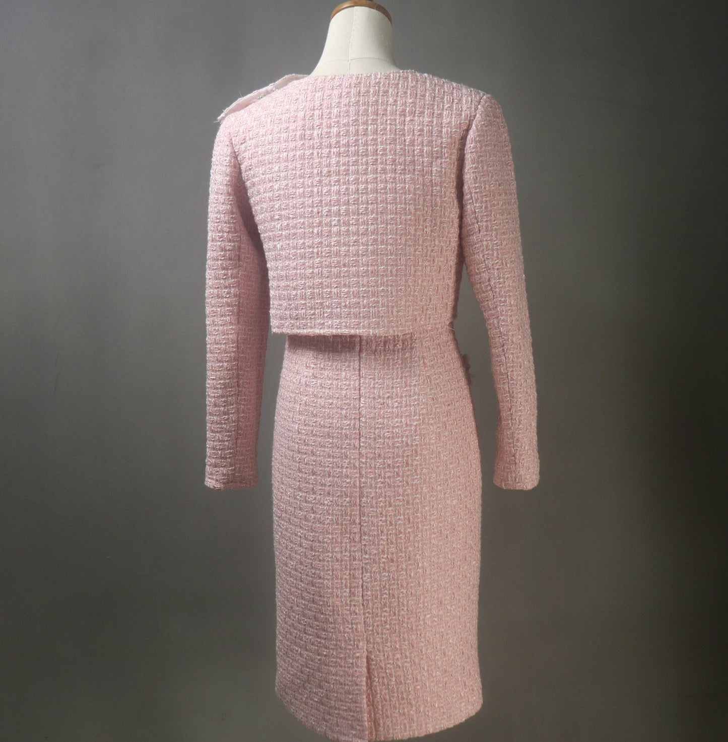 Spring Summer Baby Pink Dress Suit with Crop Jacket and a Big Bow