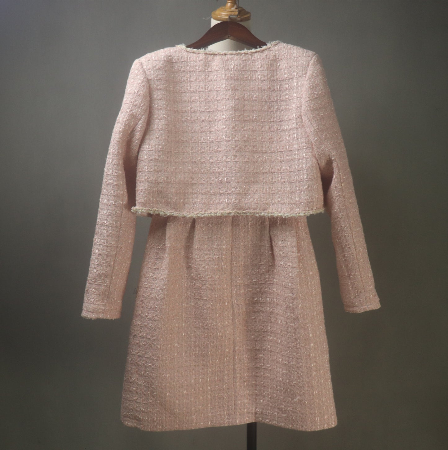 Pink Tweed Dress Suit Custom Made in Plus / Petite Size with Matching Crop Jacket