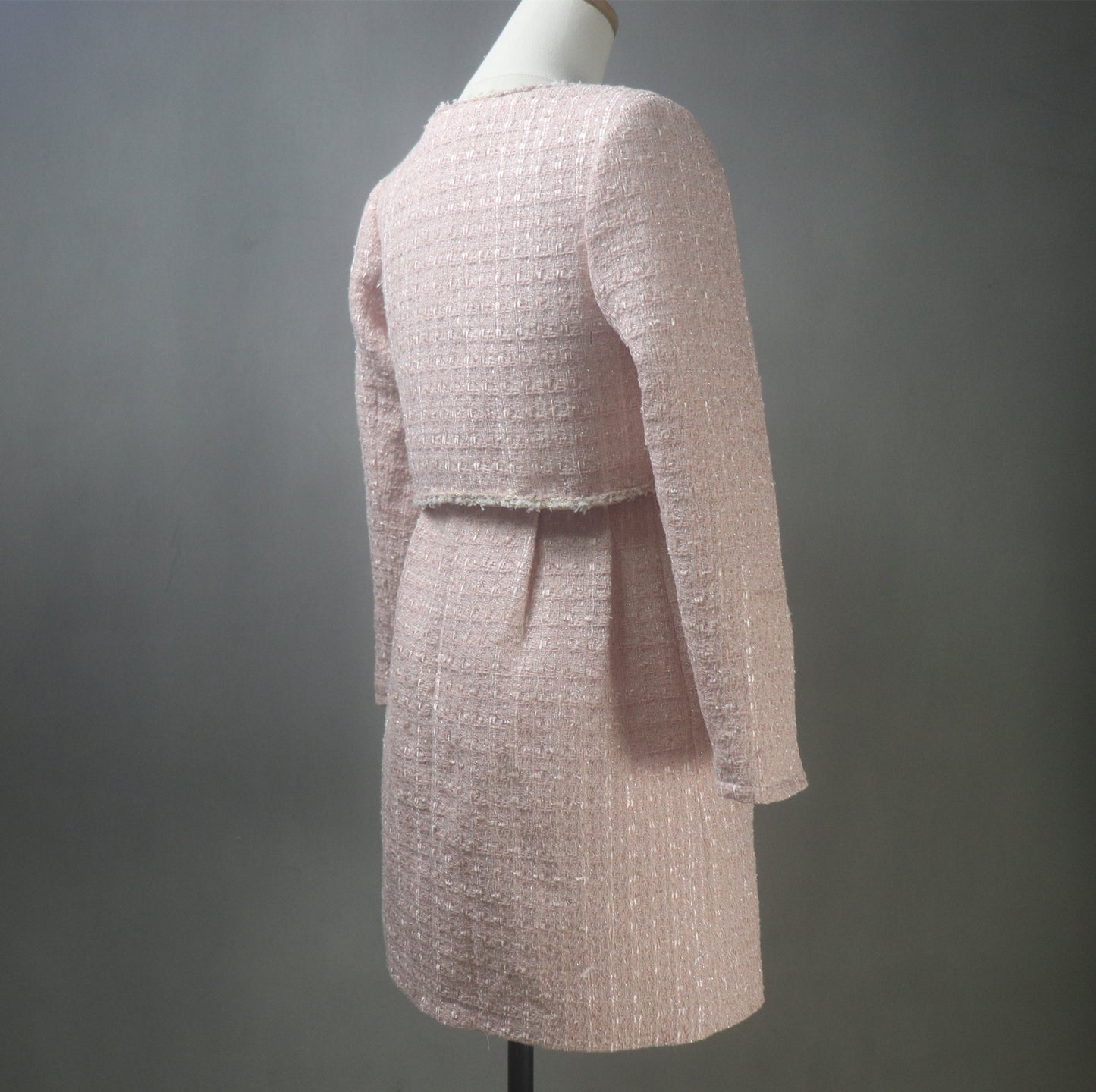 Pink Tweed Dress Suit Custom Made in Plus / Petite Size with Matching Crop Jacket