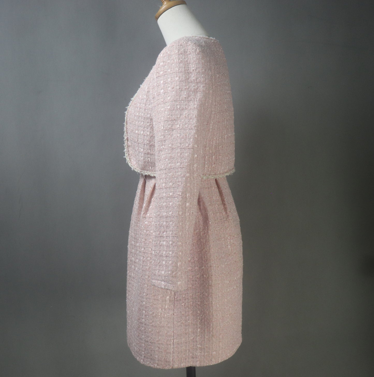 Pink Tweed Dress Suit Custom Made in Plus / Petite Size with Matching Crop Jacket