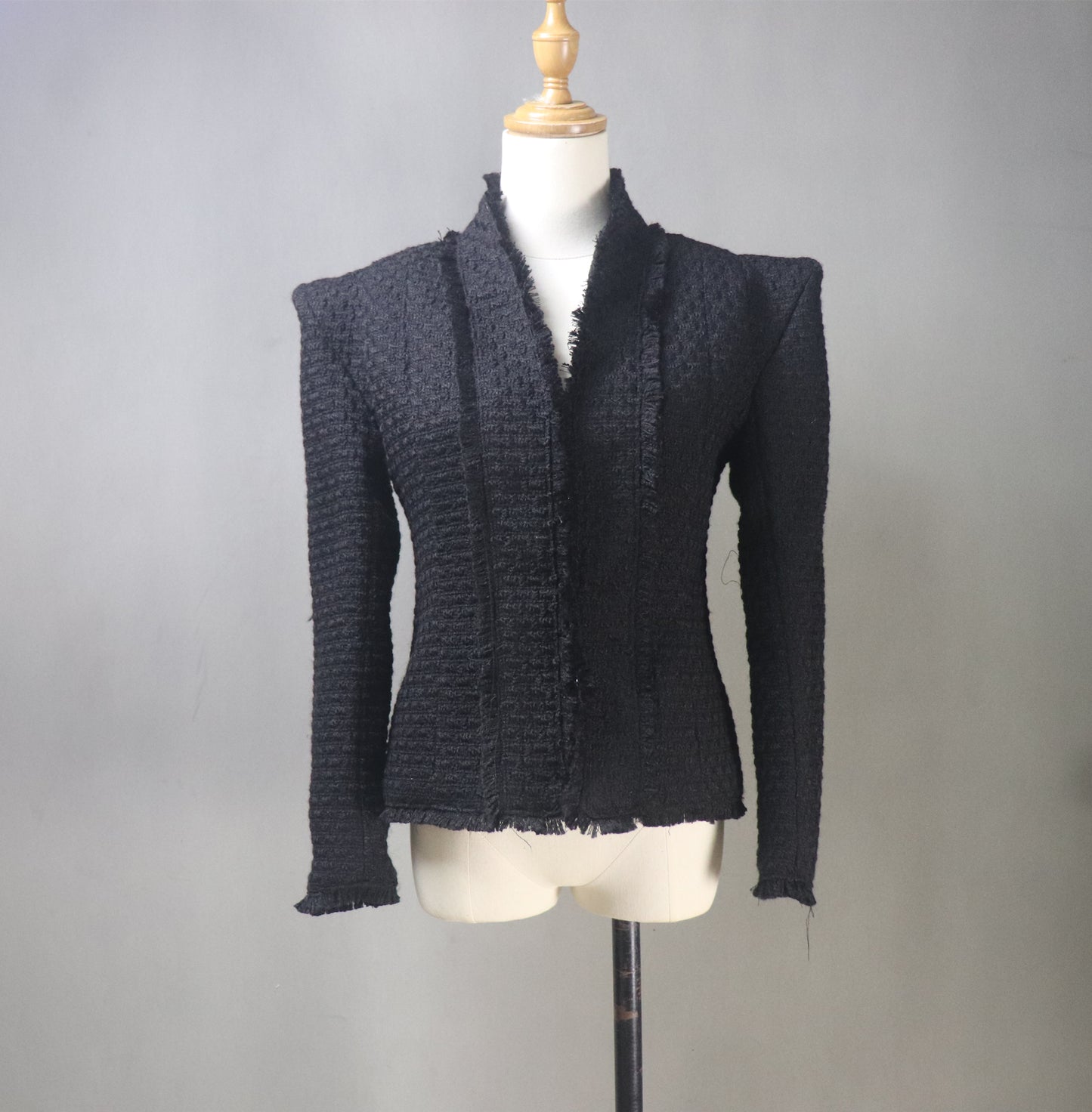 Black Tweed Jacket With High Wide Shoulder