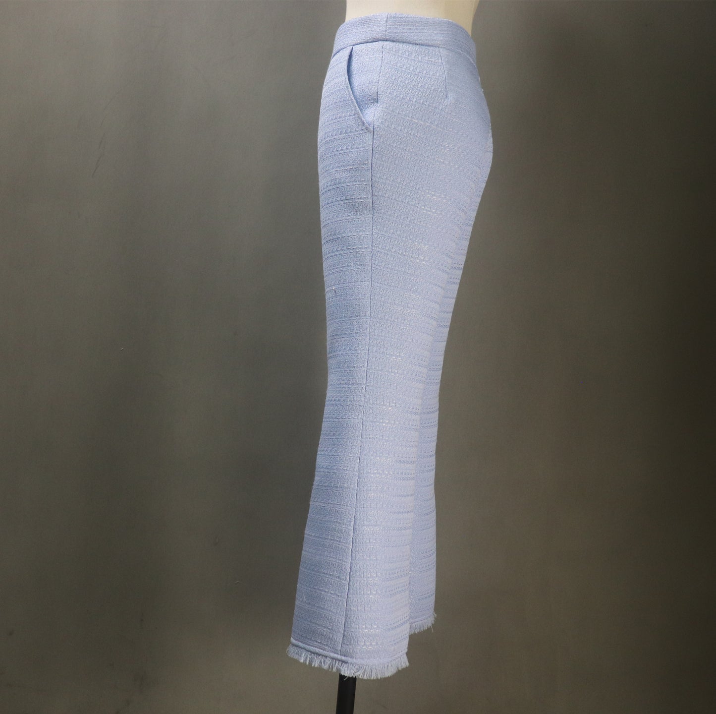 Bespoke Blue Flare Pants Suit (Plus Size Avail) Square Neck Long Jacket + Trousers Suit