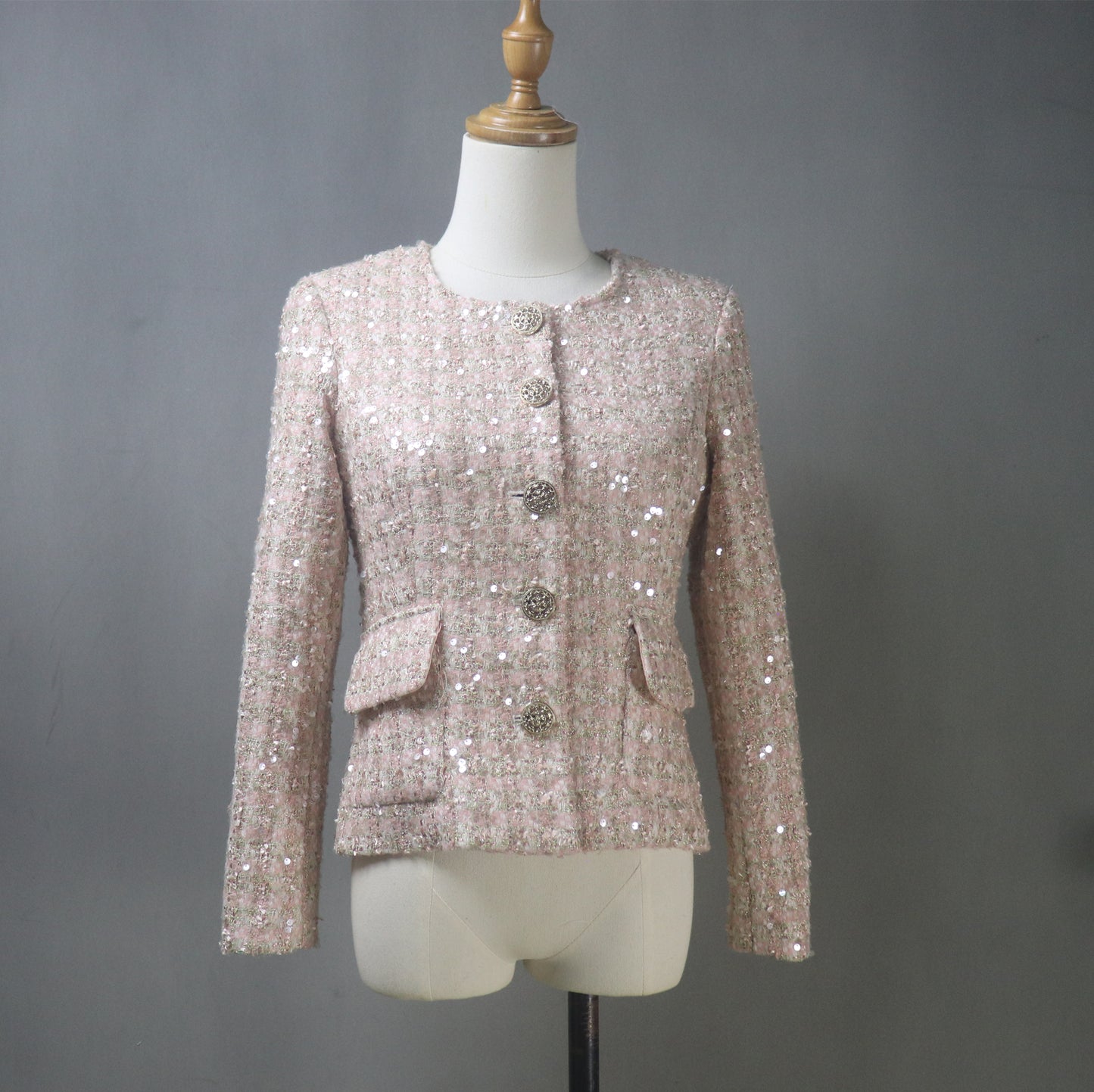 Bespoke Glamorous Dusty Pink Sequinned Tweed Jacket / Suit– Plus Size
