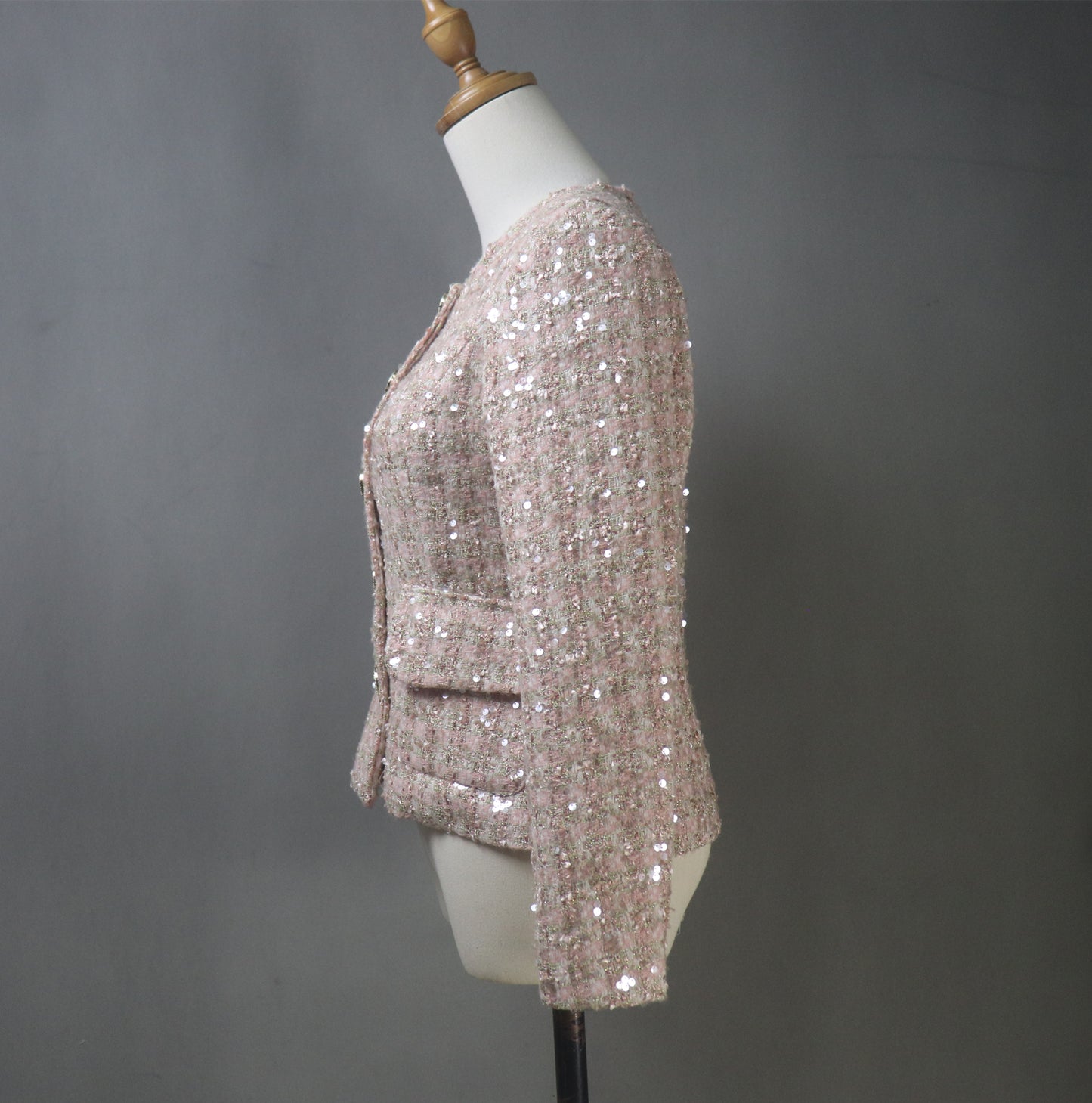 Bespoke Glamorous Dusty Pink Sequinned Tweed Jacket / Suit– Plus Size