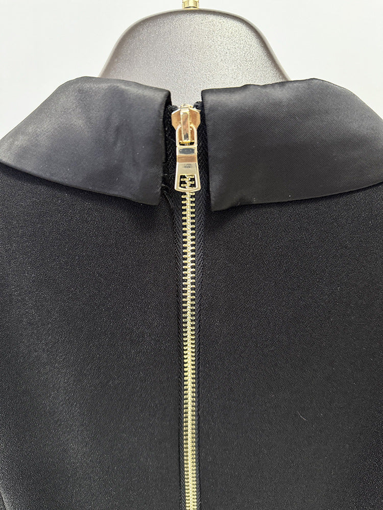 Black Extra Long Gown – Blazer Style Maxi Dress with Statement Jewellery