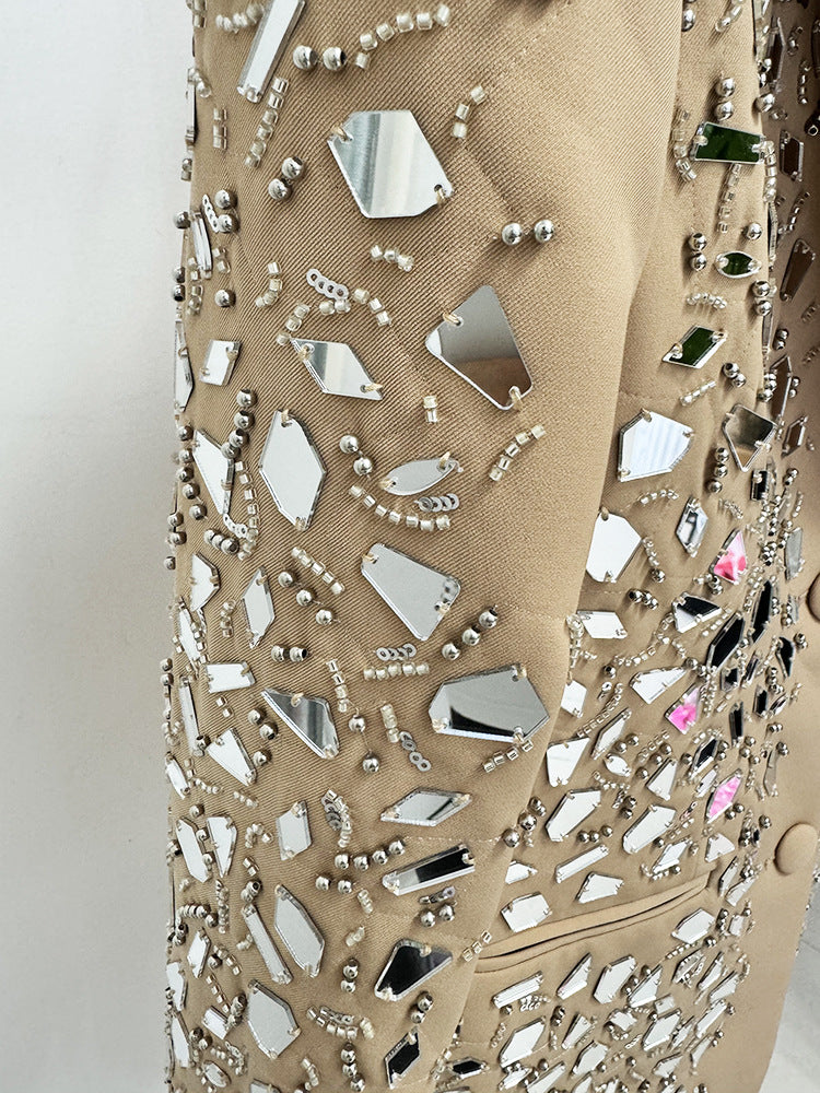 Women Mirrors Embellishment Blazer + Shorts Suit