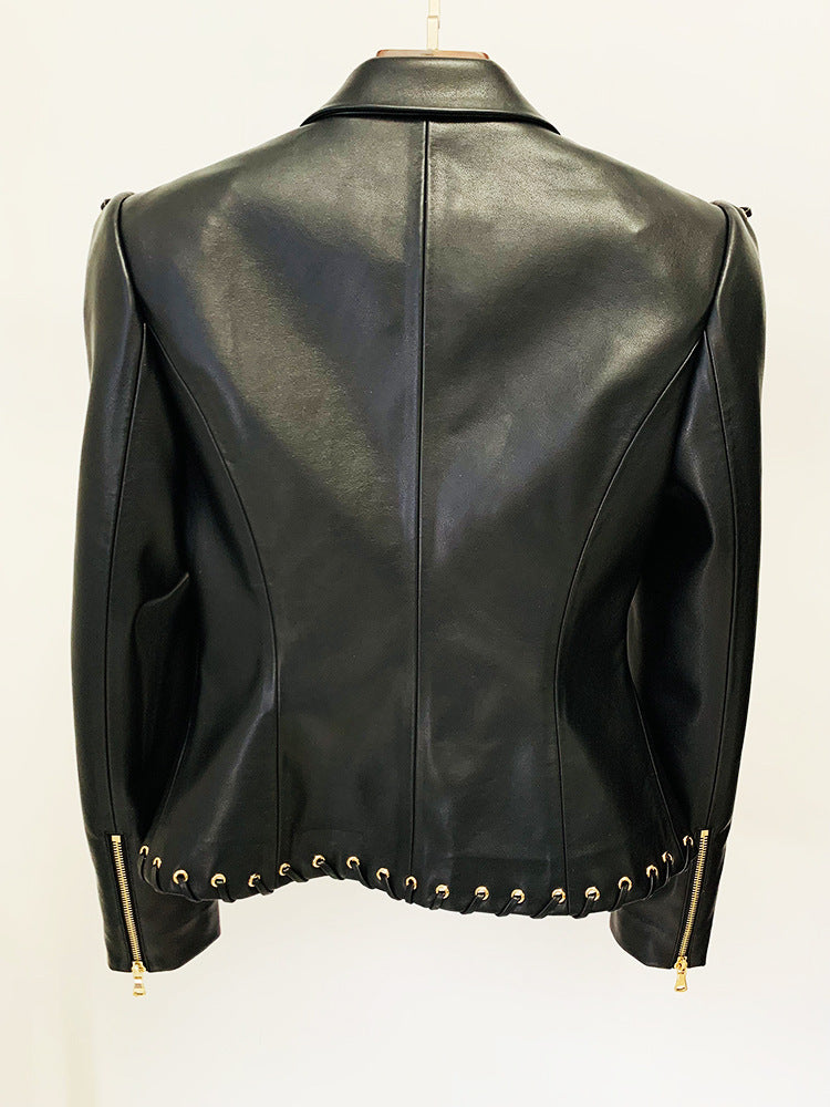 Women's Faux Leather Fitted Blazer Gothic Black Rocker Style with Straps