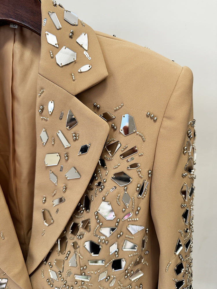 Women Mirrors Embellishment Blazer + Shorts Suit
