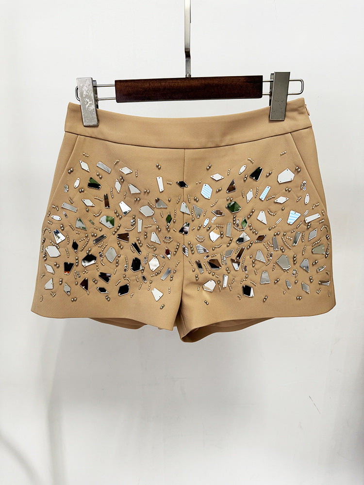 Women Mirrors Embellishment Blazer + Shorts Suit