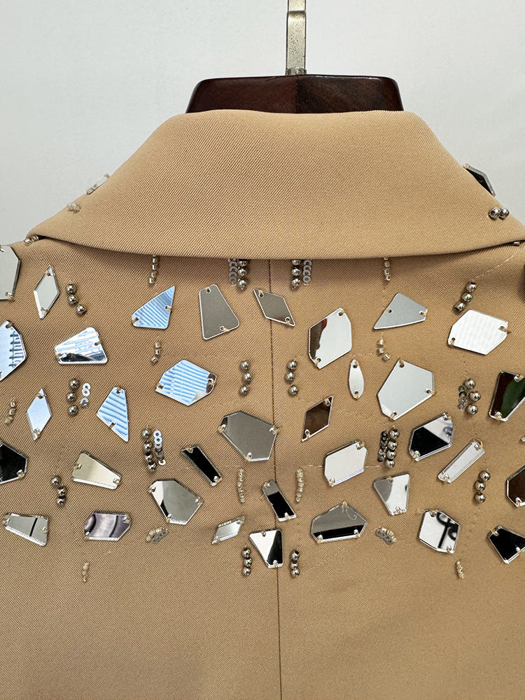 Women Mirrors Embellishment Blazer + Shorts Suit