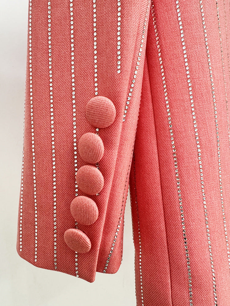 Women Loose Fit Pink Suit with Diamonds Strips - Blazer + Pants / Trousers