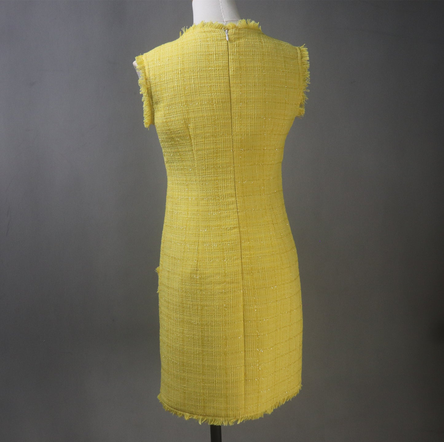 Bright Yellow Tweed Mini/Midi Dress – Custom Made Plus Size / Sleeveless / Short Sleeves