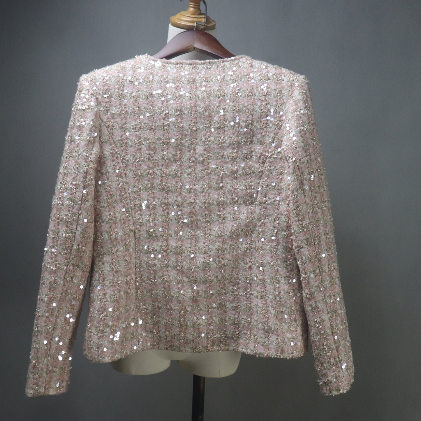 Bespoke Glamorous Dusty Pink Sequinned Tweed Jacket / Suit– Plus Size