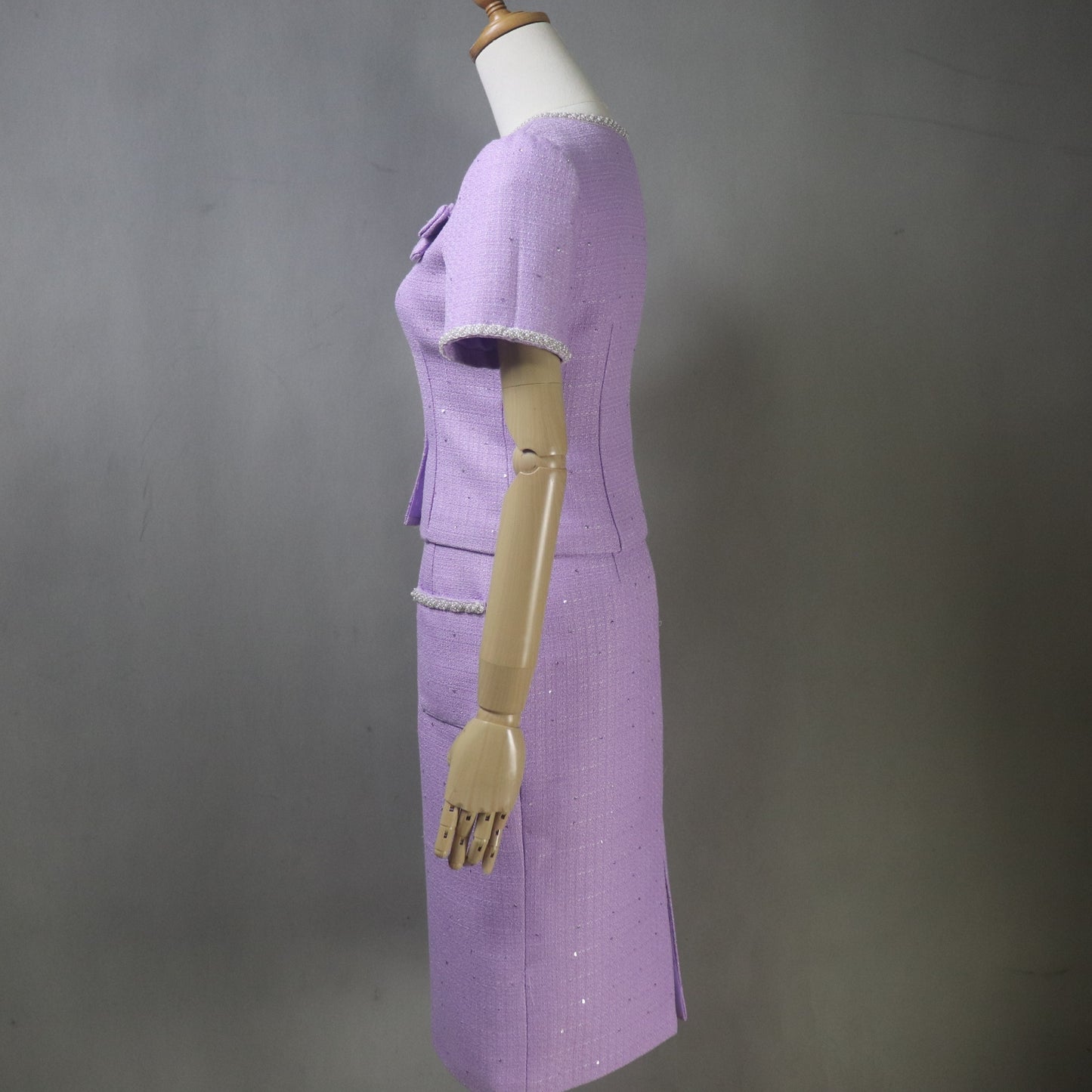 Custom Tweed Lilac Purple Suit Set | Made-to-Measure Jacket & Pencil Skirt | Any Length