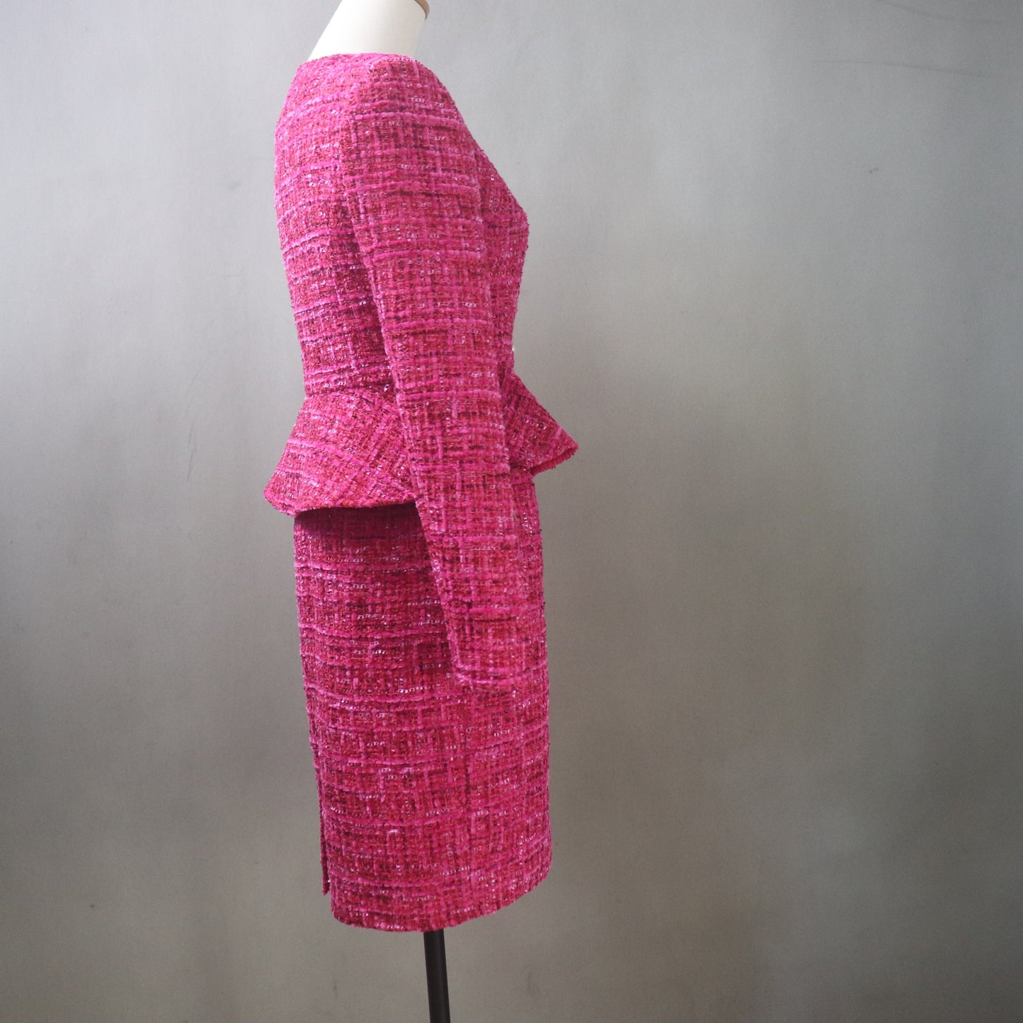 Handmade Hot Pink Tweed Peplum Jacket and Skirt Suit – Custom Size Outfit