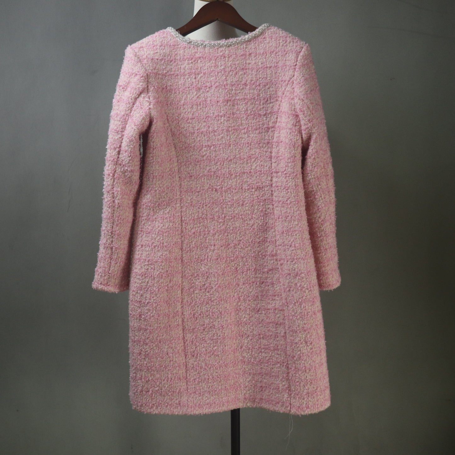 Pink Tweed Dress and Long Coat Set, Made-to-Measure, Any length