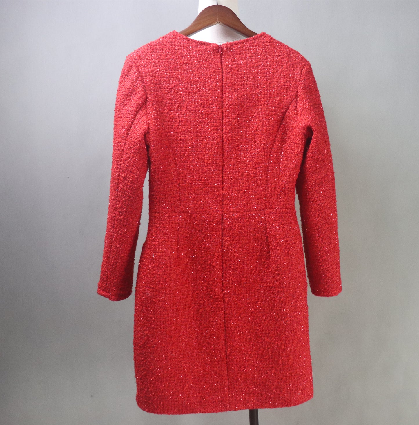 Red Tweed Long Sleeves Dress / Plus Size / Custom Length Options