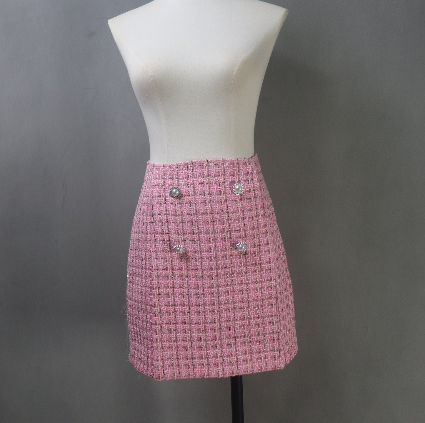 Bespoke Pink Tweed Skirt Suit with Pearls