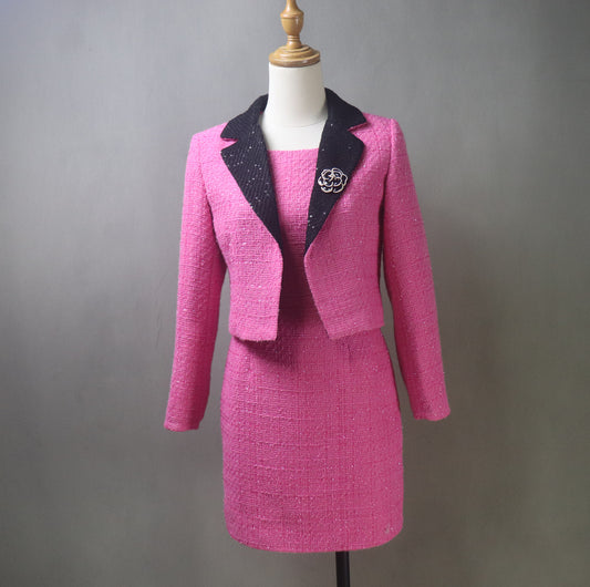 Make a bold and unforgettable statement in this stunning Hot Pink Tweed Dress Suit, expertly crafted to fit your unique style and measurements. Perfect for plus sizes, this elegant ensemble is designed to flatter every curve, ensuring you look and feel your best for any special occasion.