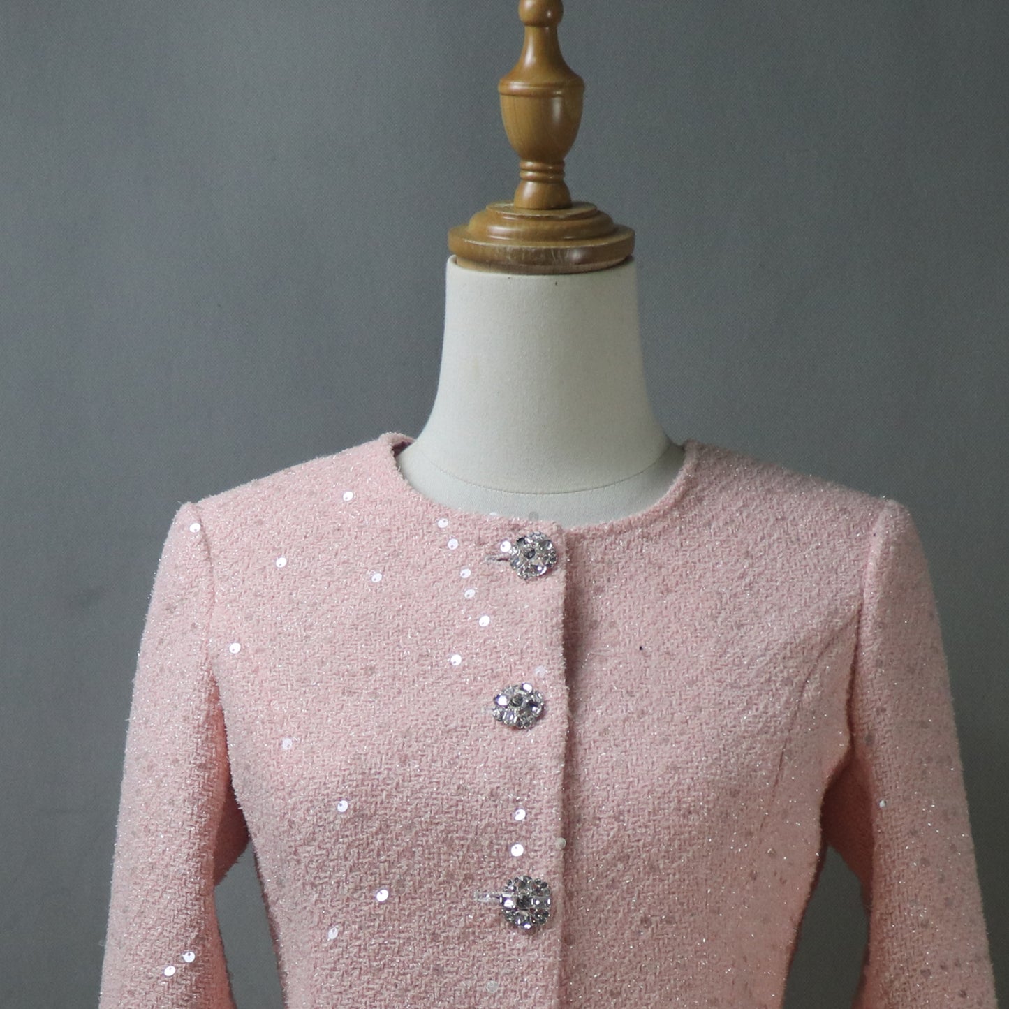 Women Pink Sequinned Jacket With Faux Fur Trim