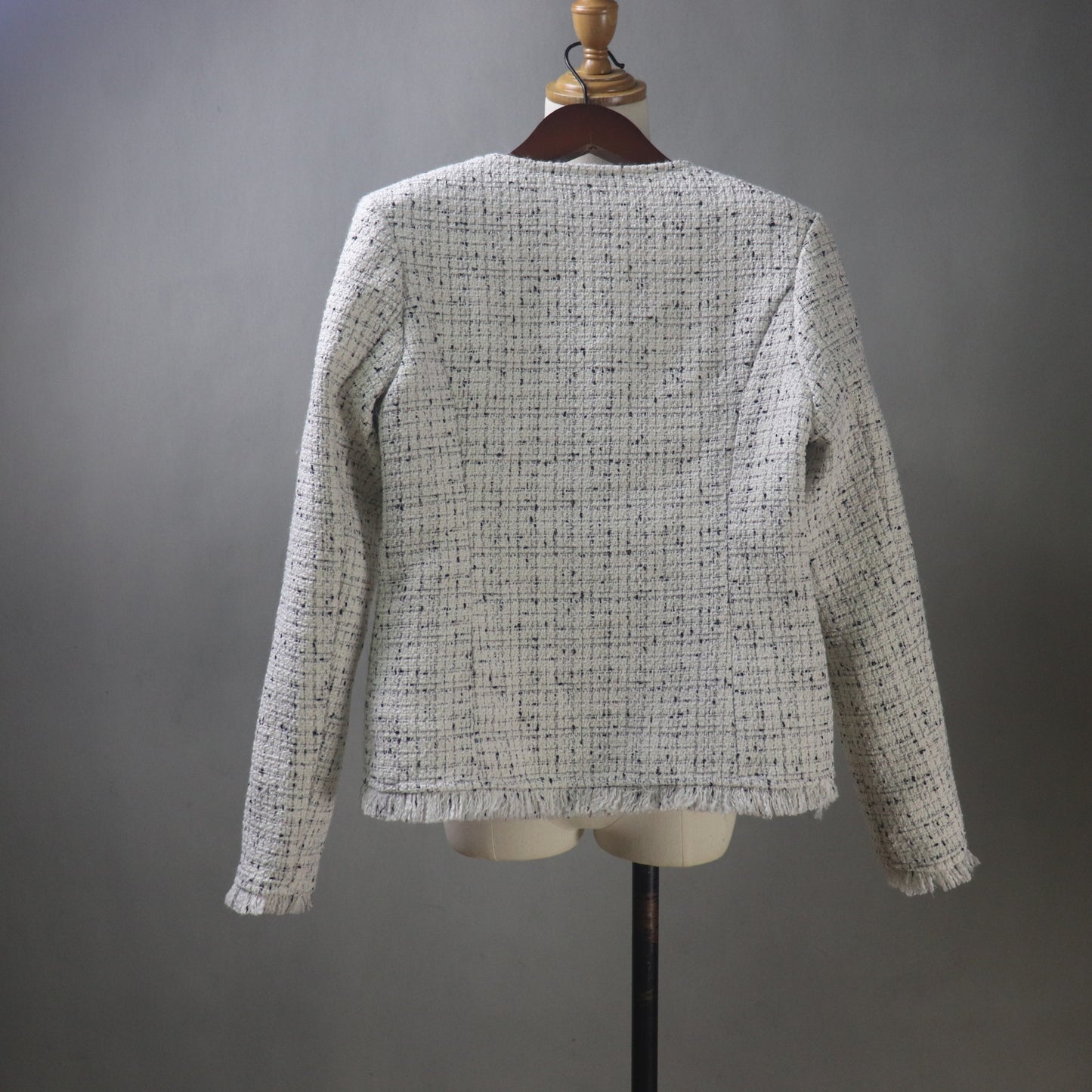 Bespoke Beige Tweed Skirt Suit with Fringe Trim