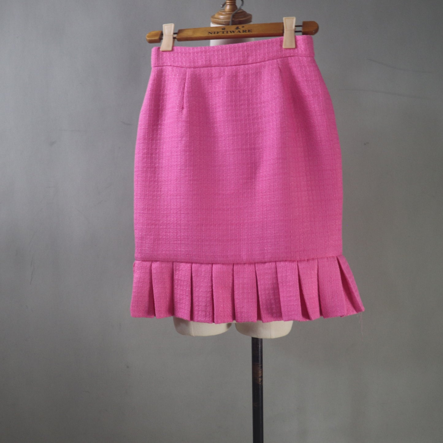 Custom Made Hot Pink Tweed Skirt Suit, Women's Tailored Peplum Jacket, Pleated Skirt