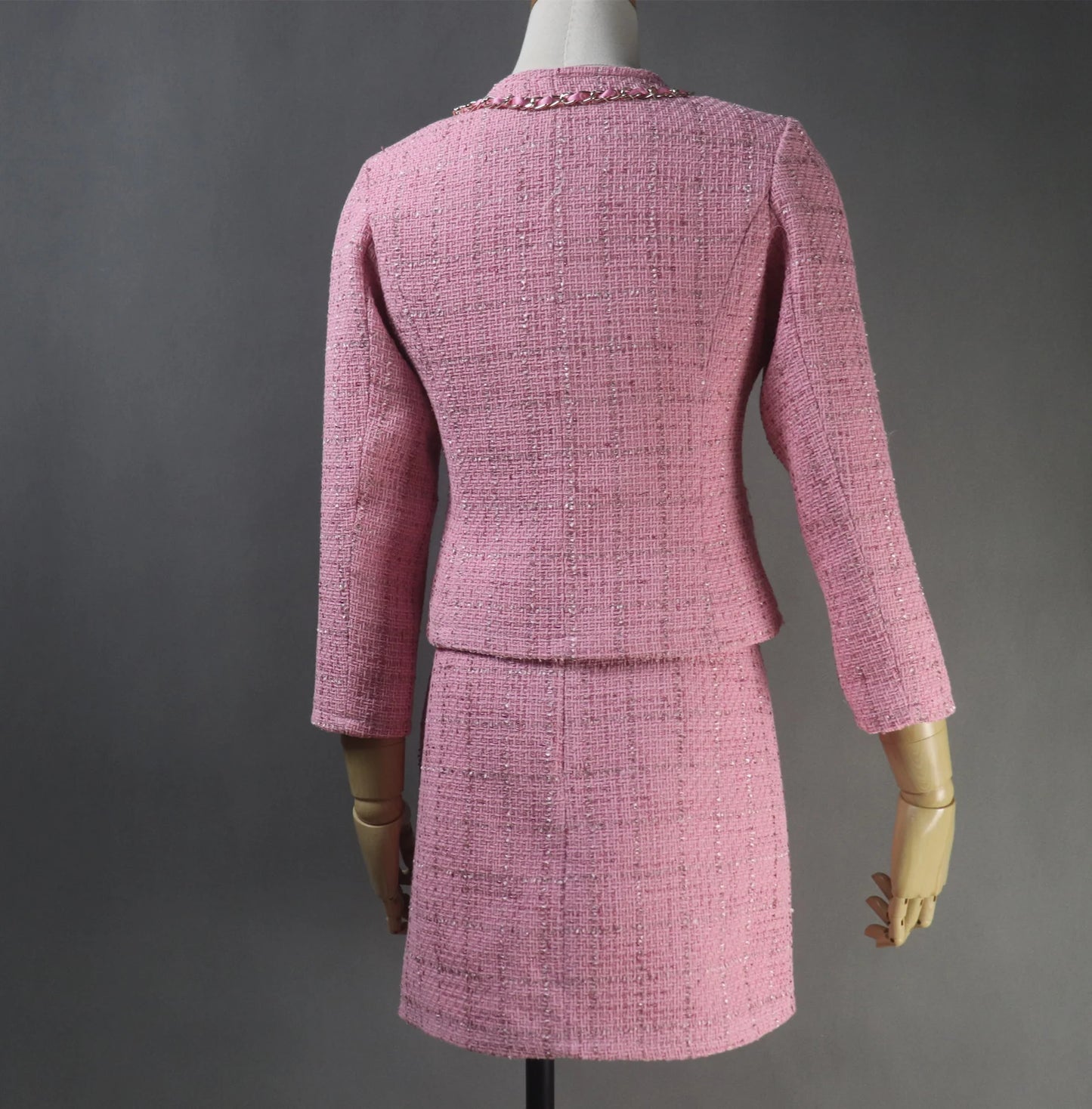 Luxuries Ladies Hand Made Custom Made Chain Decoration Pink Tweed Blazer(10% discount) "More Than 10% Additional Discount when you buy both Jacket +Skirt or Jacket + Shorts" UK CUSTOMER SERVICE! Women Custom Blue Hand Made Custom Made Pearl Ruffle Trim Tweed Blazer + Skirt / Shorts Suit (more than 10% discount) -Make an impression with a timeless tweed suit, whether for a wedding, the Office interview, graduation, Inauguration or a new job.