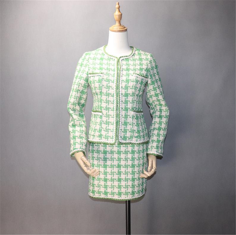 Custom Made Hounds tooth Pattern Tweed Skirt Suit