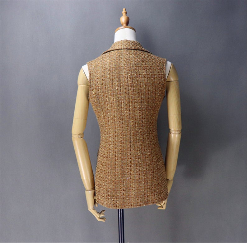 Womens Vest Gilet Pattern Brown Tweed Designer Inspired *Customized Size* UK CUSTOMER SERVICE! Womens Vest Gilet Pattern Brown Tweed Designer Inspired - stylish custom made vest with pearl button and front pocket. This look comfort and elegant , can worn for outside ,night party and all seasonal wear.