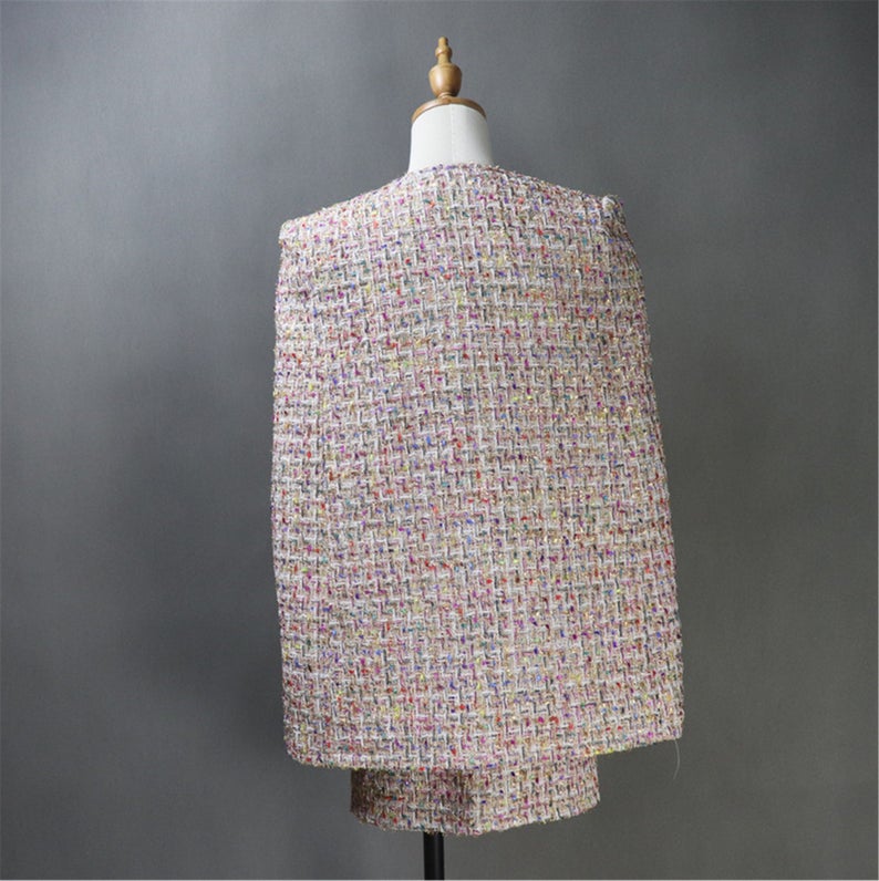 Women's Custom Made Multi-Color Tweed Coat / Cape+ Vest + Skirt 3 Pieces Suit Pink UK CUSTOMER SERVICE! Women's Custom Made Multi-Color Tweed Coat / Cape+ Vest + Skirt 3 Pieces Suit Pink, all of our suits can be made with a Skirt or a pair of Shorts or Trousers. All items are made to order. Please advise your height, weight and body measurements ( Bust, shoulder, Sleeves, Waist and Length etc). Our tailors will make the order for you!