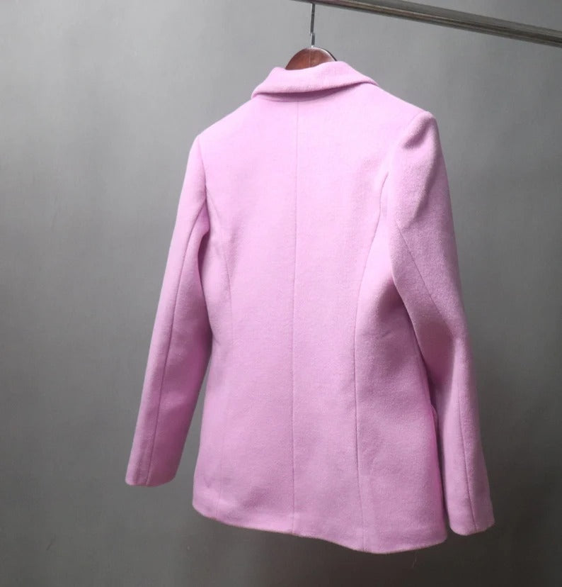 Women's CUSTOM MADE Hot Pink Double Breast Tweed Coat Jacket UK CUSTOMER SERVICE! Women's CUSTOM MADE Hot Pink Double Breast Tweed Coat Jacket - Long Coat have unique style. Can worn for winter season, party wear, night out ,it has front pocket with sequinned design ,white buttons and Long Sleeves. You can feel more comfort and warm. Fully Lined and sharply tailored. Made of comfortable and fantastic fabric, show off your charming curves