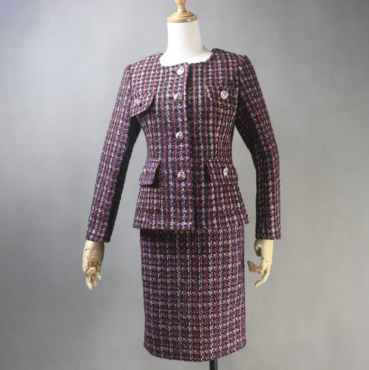 Tailored Women's Dark Red Checked Jacket Coat with Skirt UK CUSTOMER SERVICE! Tailored Women's Dark Red Checked Jacket Coat with Skirt- Red checked suits with pant and jeans. Designed with front pocket and silver buttons. Tweed fabric. Dry clean and no machine wash. Can worn for ceremony, college Inauguration , Party, Night Out and Evening Friends with Dinner. No Machine washable. We offer Shorts, Skirts, Trousers for the suit. "Black Sheath dress and Jacket was sold separately".
