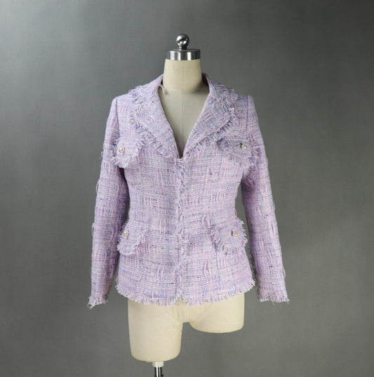 Womens Designer Inspired CUSTOM MADE Tassel Pearl Buttons Jacket Coat Blazer Purple
