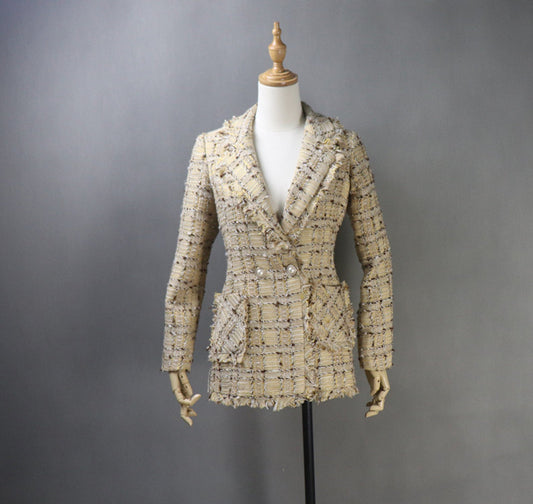 Tailor Made Checked Tweed Blazer Coat+ Skirt/ Shorts Suit Tassel Fringe for Women UK CUSTOMER SERVICE! Tailor Made Checked Tweed Blazer Coat+ Skirt/ Shorts Suit Tassel Fringe for Women, can wear it for official use, college inauguration, and ceremony. All items are made to order. Please advise your height, weight and body measurements ( Bust, shoulder, Sleeves, Waist and Length etc). Our tailors will make the order for you! Materials: Tweed