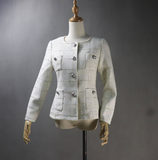 Women's Tailor MADE Check White Blazer *Custom Made* UK CUSTOMER SERVICE! Women's Tailor MADE Check White Blazer - Checked white tweed design with pockets. Suits and Coat have unique style. Can worn for inauguration, party ,wedding , events and ceremonies. We offer Shorts, Skirts, Trousers for the suit. Our tailor will make as per customer requirement like with pocket, sleeveless, without pocket etc.