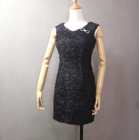 Women Custom Made Bow Decoration Tweed Sheath Dress Black - Fashion Pioneer